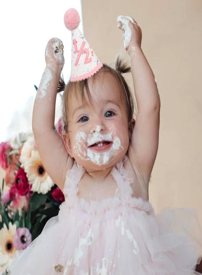 BOOMPA Half Birthday Party Hat, Pink and White Glitter with Pom Pom, 6 Month Celebration - Image 2
