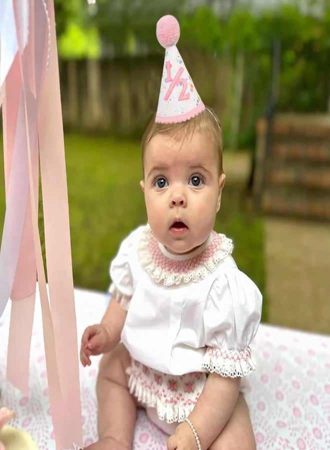 BOOMPA Half Birthday Party Hat, Pink and White Glitter with Pom Pom, 6 Month Celebration - Image 4