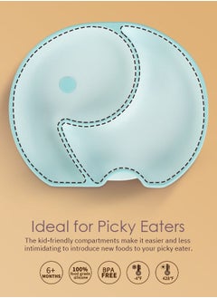 BAYBEE Baybee Infant Elephant Silicone Suction Plates for Baby Self Eating Food Grade Non Slip Feeder Bowl for Toddlers Feeding Plate Strong Grip Suction Divided Plate Baby Tableware Set for Kids Boy Girl  - Image 5
