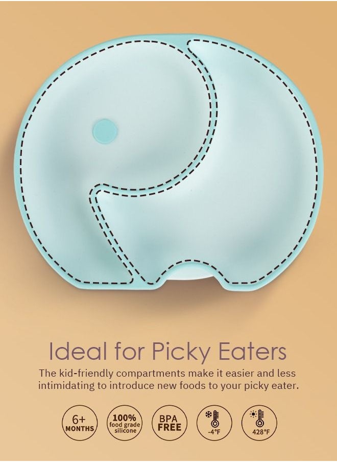 BAYBEE Baybee Infant Elephant Silicone Suction Plates for Baby Self Eating Food Grade Non Slip Feeder Bowl for Toddlers Feeding Plate Strong Grip Suction Divided Plate Baby Tableware Set for Kids Boy Girl  - Image 5