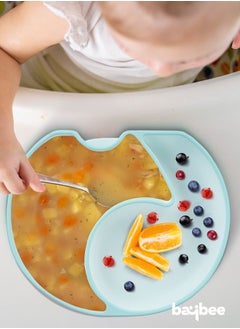 BAYBEE Baybee Infant Elephant Silicone Suction Plates for Baby Self Eating Food Grade Non Slip Feeder Bowl for Toddlers Feeding Plate Strong Grip Suction Divided Plate Baby Tableware Set for Kids Boy Girl  - Image 3
