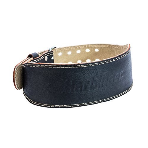 Harbinger Padded Leather Contoured Gym Weightlifting Belt with Suede Lining and Steel Roller Buckle for Lifting Support LargeBlack