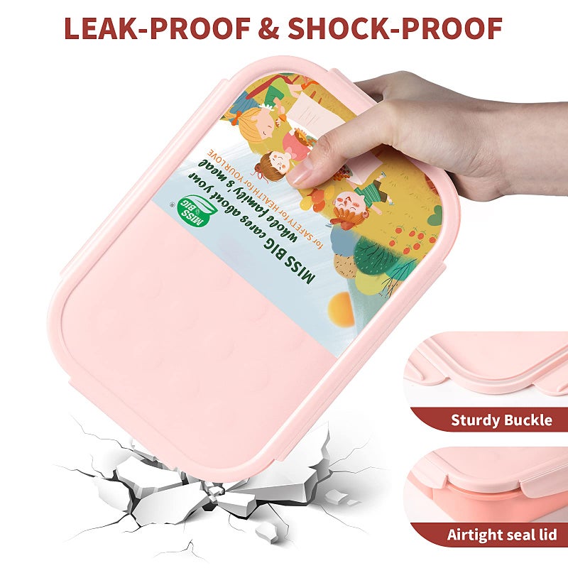 MISS BIGÂ® Bento Box for Kids,Bento Box & Lunch Box,Leakproof, No BPAs/Chemical Dyes,M/W, D/W & Fridge Safe,1150ml Large Lunch Box for School, Picnic, Travel (Pink) - Image 3