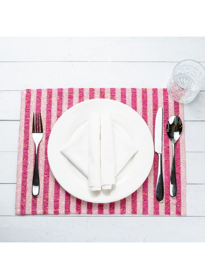Restaurantware 16 x 12 Inch Dining Table Placemats, Set Of 6 Rectangle Kitchen Table Mats - Pink Stripes, Easy To Clean, Pink Plastic Striped Placemats, Wipeable, Durable - Image 3