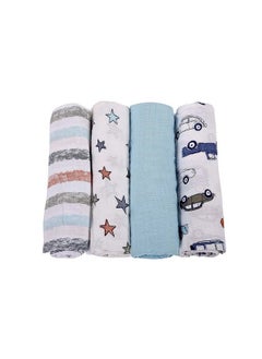MOM'S HOME Organic Cotton Baby Muslin Cswaddle100X100 Cmpack Of 4Blue 1 Ac Blanket  - Image 3