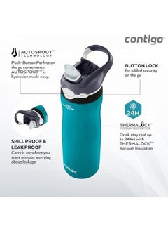 Contigo Autospout Chill Couture Drinking Bottle With Straw Stainless Steel Water Bottle 100 Percent Leak Proof Insulated Bottle For Sports Bike Hiking 590 Ml Scuba  - Image 2