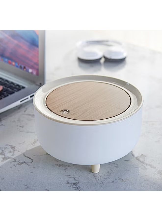 Arabest Mini Trash Can, Exquisite Tiny Trash Can with Lid for Desk, Plastic Mini Countertop Trash Can for Desktop, Office and Coffee Bar, Makeup Waste Can, Press-type High-foot Desktop Trash Can (2L, White)  - Image 1
