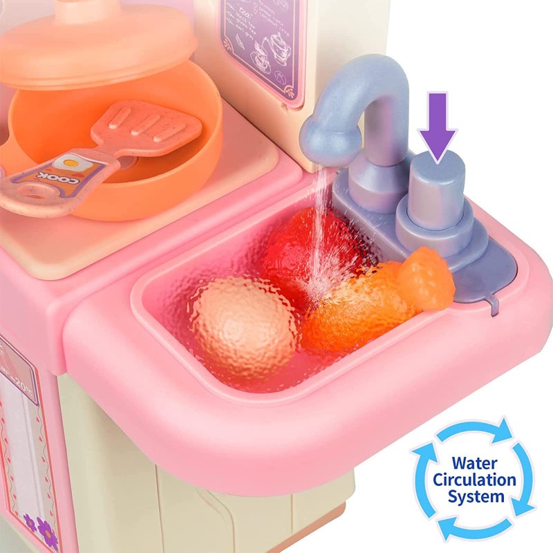 Beauenty Kitchen Playset with Realistic Steam and Light 39 PCS Kitchen Accessories Set Toy Mini Kitchen Set for Kids Pretend Play Food Toys for 3 Year Old Boys and Girls - Image 5