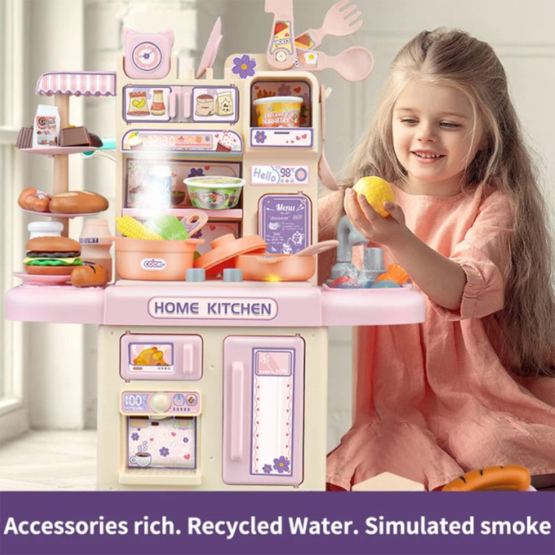 Beauenty Kitchen Playset with Realistic Steam and Light 39 PCS Kitchen Accessories Set Toy Mini Kitchen Set for Kids Pretend Play Food Toys for 3 Year Old Boys and Girls - Image 2
