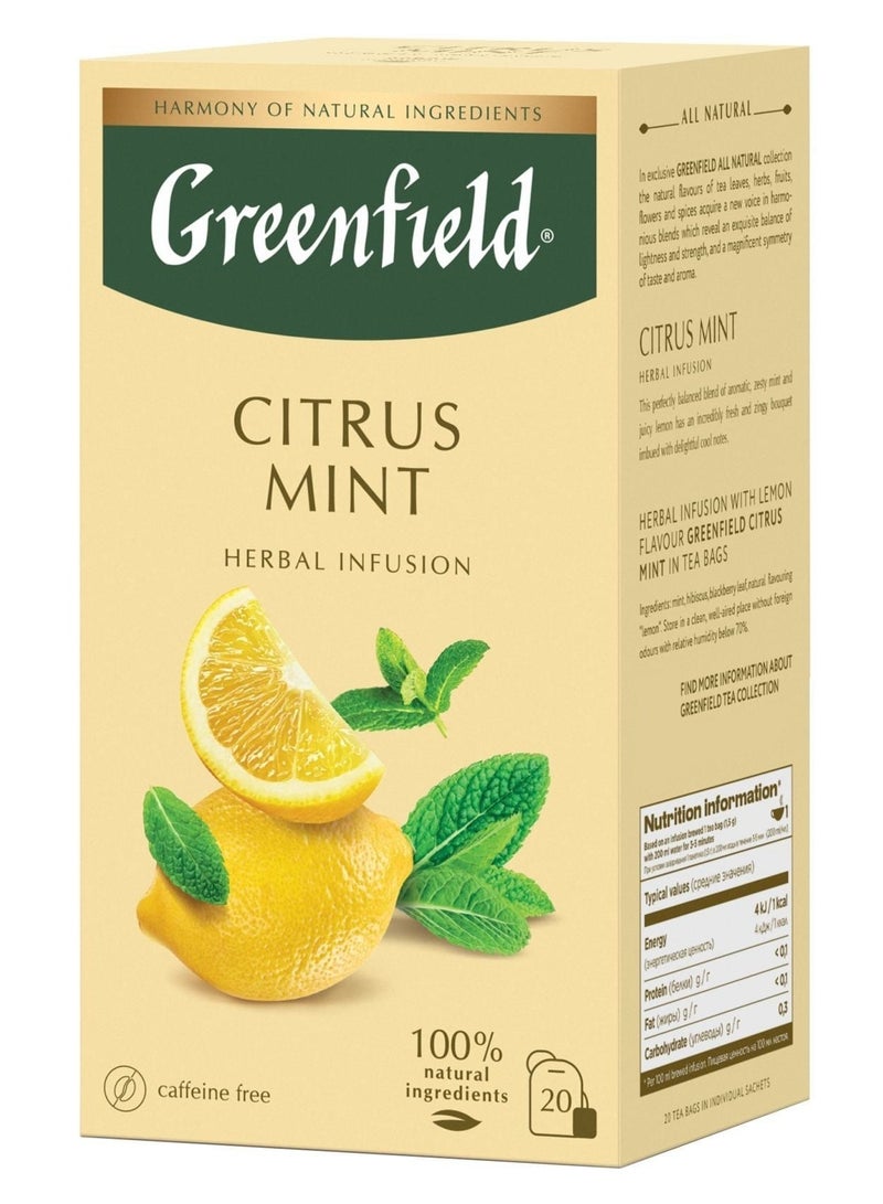 Greenfield Citrus Mint Herbal Infusion Tea 20 Tea Bags 30 Gm - Image 1
