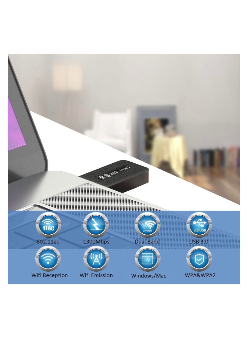 Y&D - 1300Mbps WiFi Dongle for PC and 5.8/2.4G Dual Band USB Adapter Desktop - Image 1