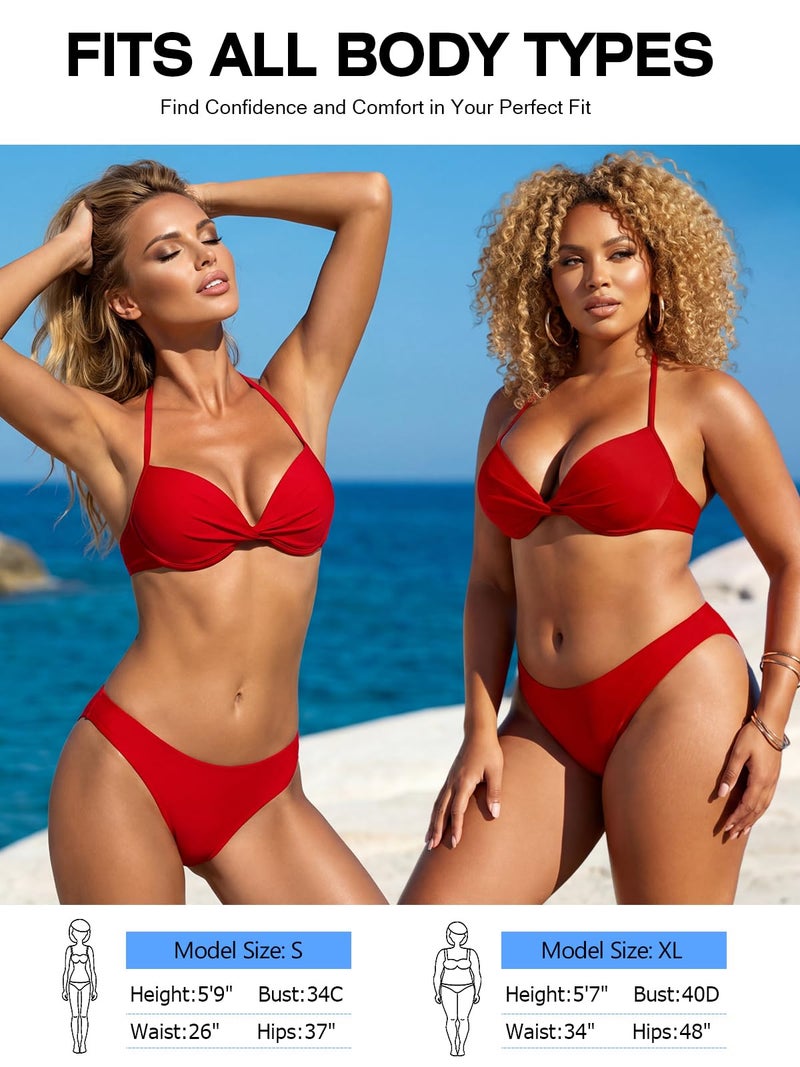 RELLECIGA Women's Push Up Bikini Top Twist Front Underwire Bathing Suit (Medium, Red, m) - Image 3