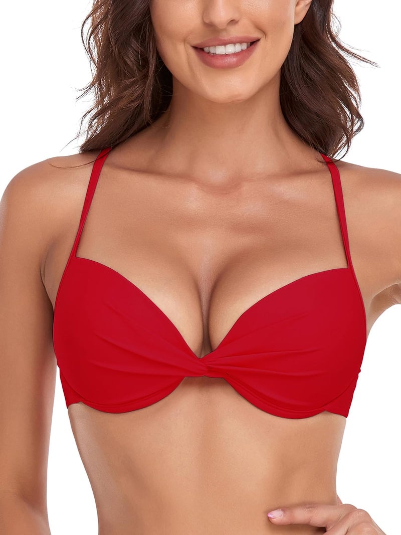 RELLECIGA Women's Push Up Bikini Top Twist Front Underwire Bathing Suit (Medium, Red, m) - Image 1