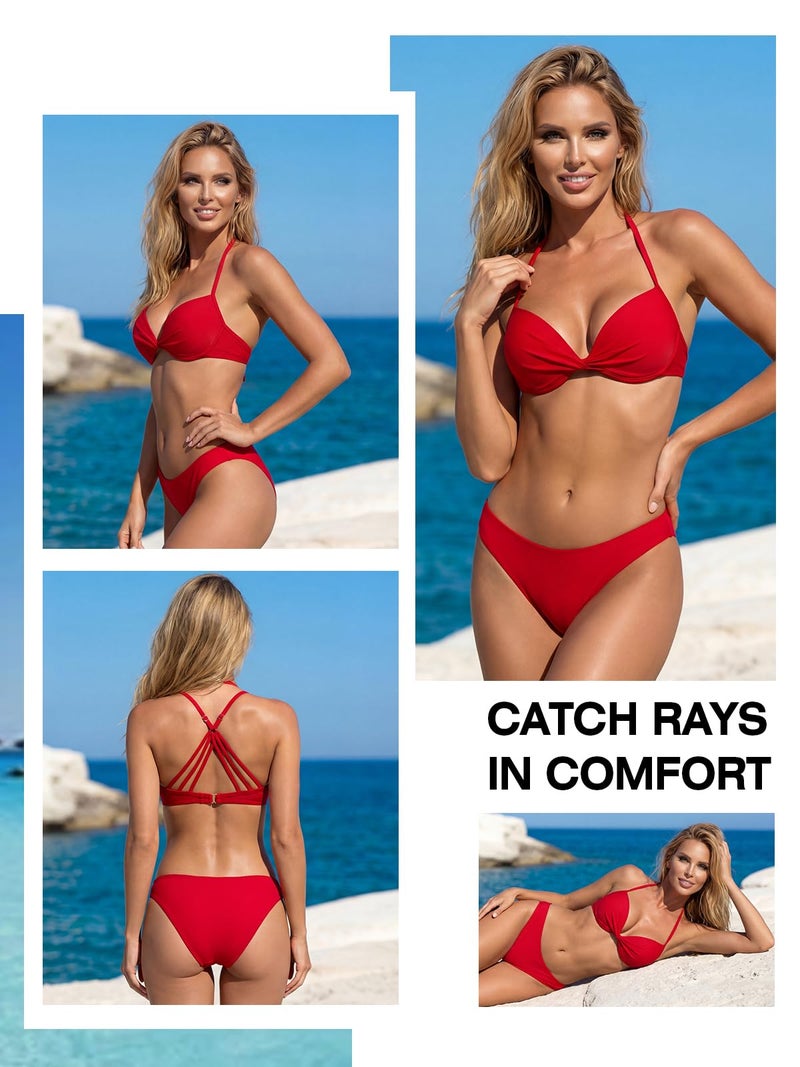 RELLECIGA Women's Push Up Bikini Top Twist Front Underwire Bathing Suit (Medium, Red, m) - Image 4