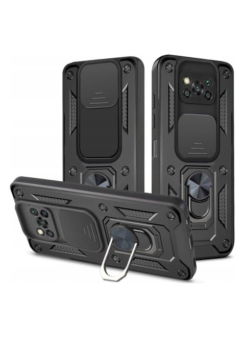جراب حمايه ويندو مقاوم للصدمات وحمايه للكاميرا مزود بدبله معدنيه متوافق مع Poco X3 NFC / Poco X3 Pro (اسود)