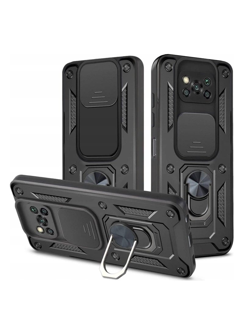 جراب حمايه ويندو مقاوم للصدمات وحمايه للكاميرا مزود بدبله معدنيه متوافق مع Poco X3 NFC / Poco X3 Pro (اسود)