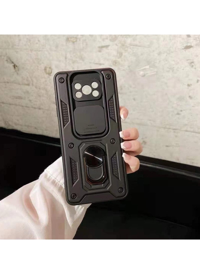 جراب حمايه ويندو مقاوم للصدمات وحمايه للكاميرا مزود بدبله معدنيه متوافق مع Poco X3 NFC / Poco X3 Pro (اسود)
