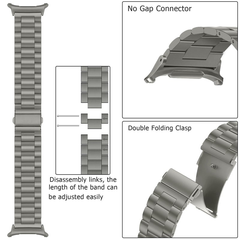 Anlinser No Gap Bands Compatible with Samsung Galaxy Watch Ultra 2/1 Band 47mm (2025/2024), 22mm Metal Strap Galaxy Watch Ultra Band for Women Men, Gray Titanium - Image 3