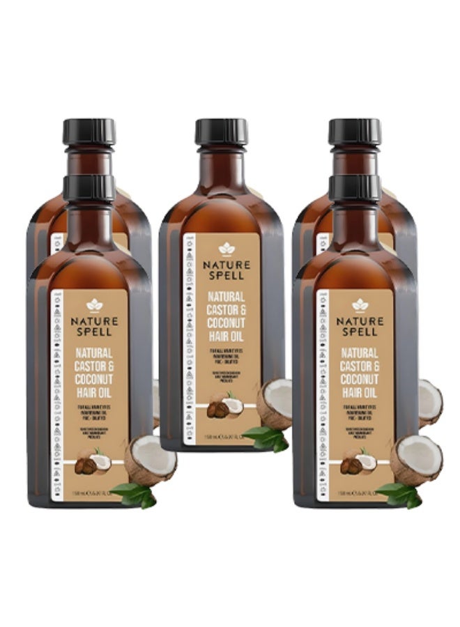 Nature Spell 5 Pieces Natural Castor And Coconut Hair Oil For All Hair Types 150ml - Image 1
