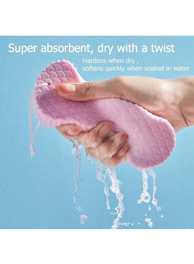 3 Pcs 3D Super Soft Magical Exfoliating Bath Sponge, Skin Friendly and Reusable Shower Brush Suitable for Adults, Children and Pregnant Women, Blue/Pink/Gray - Image 3