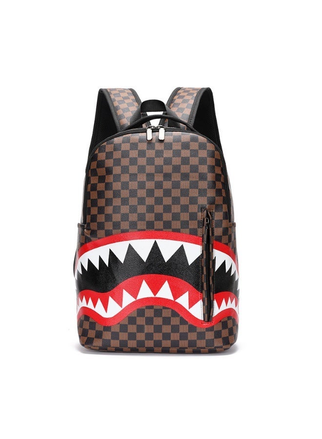 New style casual shark-print backpack for business, large capacity men's travel bag, school bag for college students - Image 1