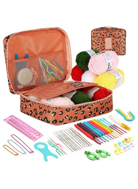 59Pcs Portable Crochet Kit for Beginners,with Ergonomic Hooks,Yarn, Case and Knitting Supplies, All-in-One Multi-Size Crochet Setpplies, All-in-One Multi-Size Crochet Set