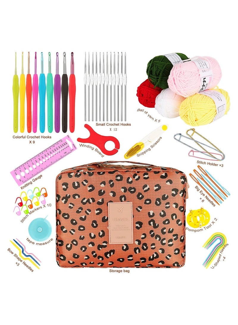 Generic Crochet Kit for Beginners,Multi Size Crochet Hook with Case Accessory, Includes Yarn, 59-PCS Portable Set with Ergonomic Hooks and Knitting Supplies  - Image 2