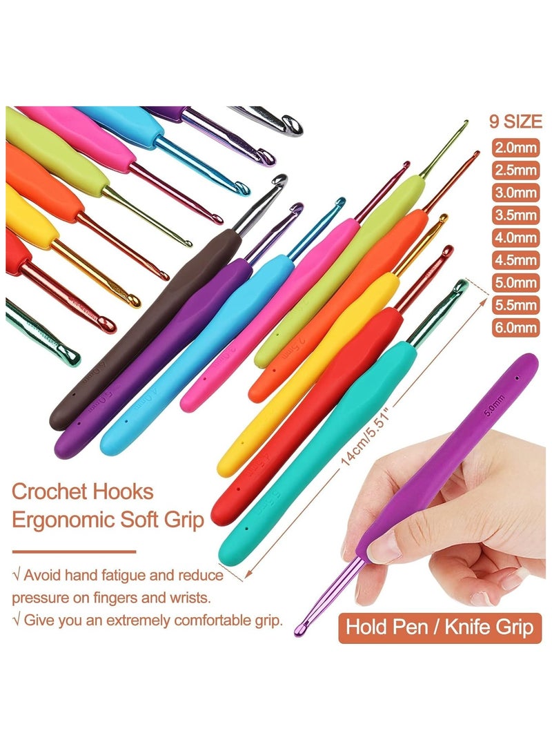 Generic Crochet Kit for Beginners,Multi Size Crochet Hook with Case Accessory, Includes Yarn, 59-PCS Portable Set with Ergonomic Hooks and Knitting Supplies  - Image 5