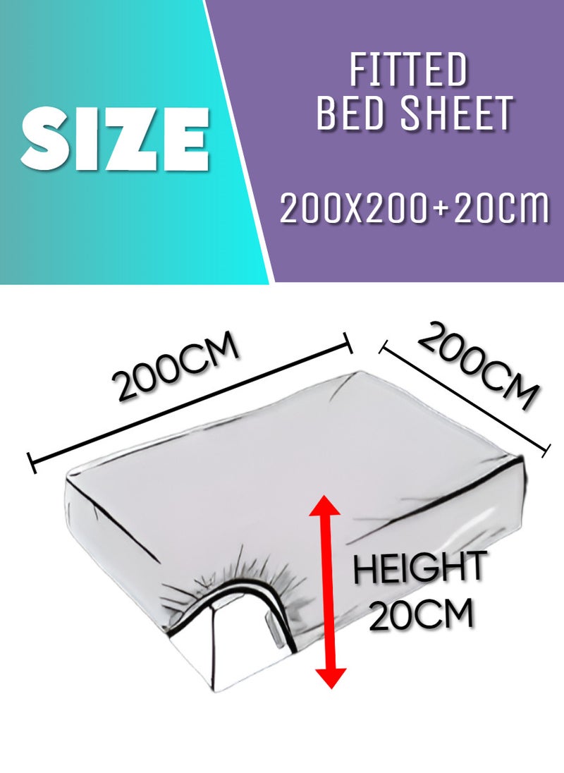 Blueberry Light Grey Cotton King Striped Fitted Elastic Bedsheet Set 200x200+20cm - Image 2