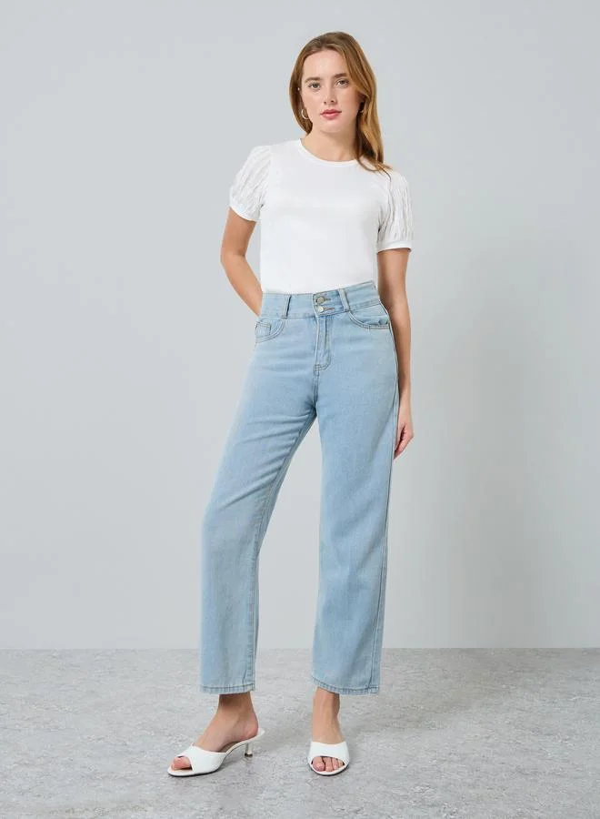 Take Two Women Solid Lace Puff Sleeve Top