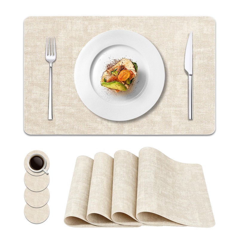 NCUE Vinyl Placemats Set of 4, Faux Leather Waterproof and Heat Resistant Place Mats, Washable Anti-Slip Table Mats with Coaster, Wipeable Placemats for Indoor & Outdoor 17" x 12" (Beige, Set of 4) - Image 1