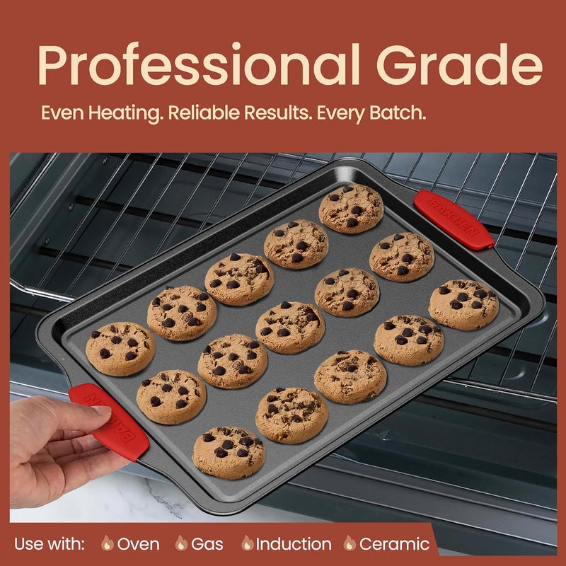 BAKKENMASTER BAKKEN 8-Piece Kitchen Oven Baking Pans Set - Deluxe Nonstick Gray Marble Coating, Professional Grade Carbon Steel Bakeware with Silicone Handles - Oven, Dishwasher, and Freezer Safe - Image 3