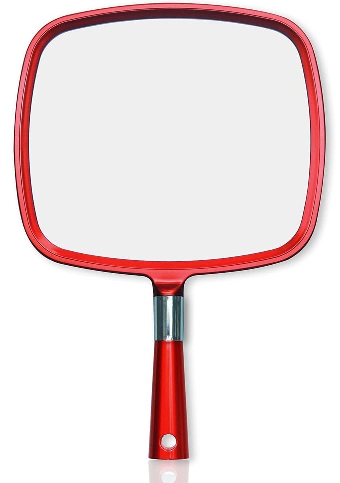 PROFESSIONAL LARGE COMFY HAND MIRROR WITH ERGONOMIC HANDLE FOR WOMEN PREMIUM SPARKLING RED MODEL 1PACK