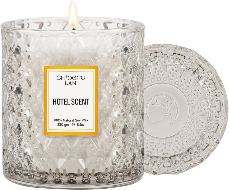 Chloefu LAN Hotel Scented Candle Natural Essential Oil, Luxury Scented Soy Jar Candle Gifts, Highly Scented, 8.1oz, Unique Blend to Promote Sleep & Relieve Stress - Image 1
