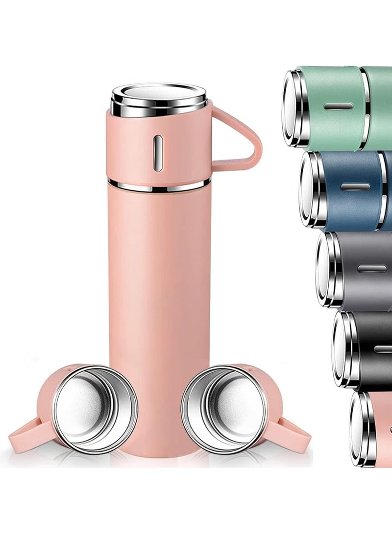 TIGER 500ml Stainless Steel Vacuum Thermos Flask with Silicone Handle – Insulated Water Set with 2 Stainless Steel Cups for Hot & Cold Drinks – Ideal for Outdoor Travel, Camping, Hiking | Gift Box Set (2 PACK) PINK - Image 1