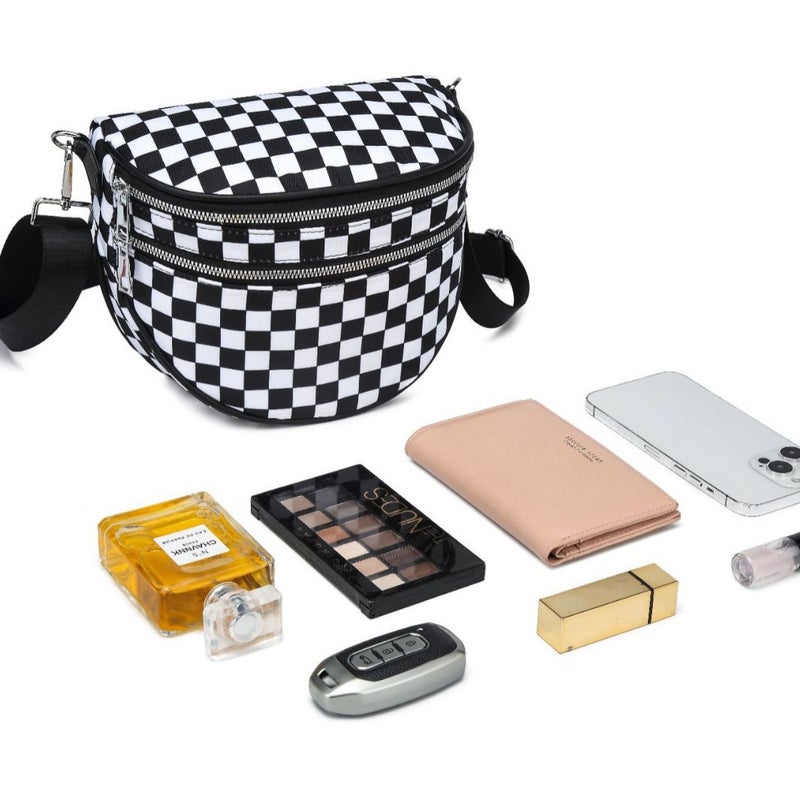 Women's Checkered Oxford Shoulder Bag, Large Capacity Lightweight Crossbody - Image 3