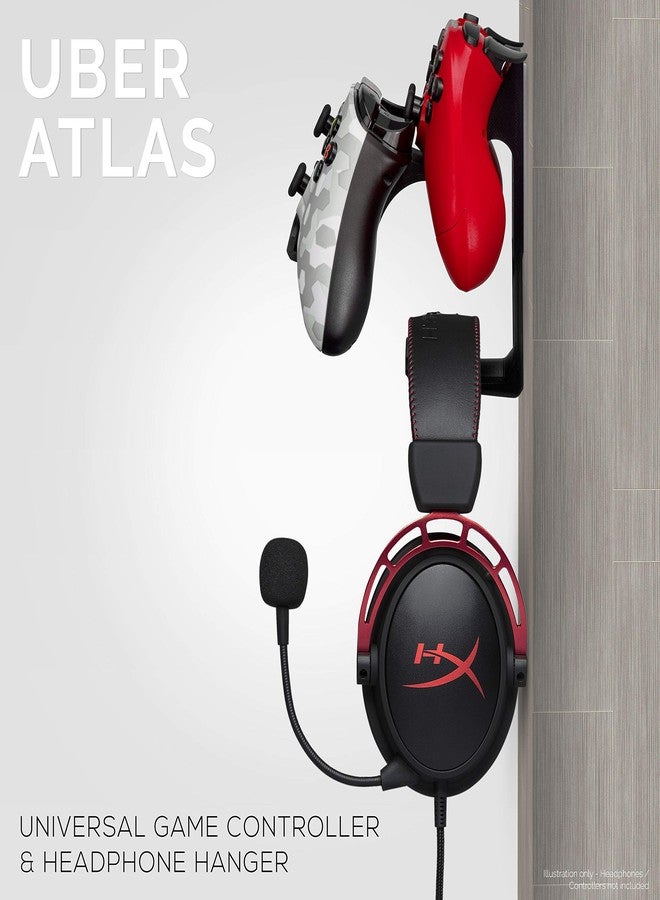 BRAINWAVZ The UberAtlas Dual Game Controller & Headphone Stand Wall Mount Holder for Xbox ONE, Series X, PS5, PS4, PS3, Switch, STEELSERIES Gamepad & More, Stay Organized No Screws, by Brainwavz (Two Pack) - Image 3