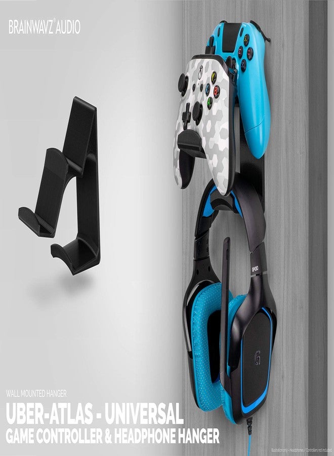 BRAINWAVZ The UberAtlas Dual Game Controller & Headphone Stand Wall Mount Holder for Xbox ONE, Series X, PS5, PS4, PS3, Switch, STEELSERIES Gamepad & More, Stay Organized No Screws, by Brainwavz (Two Pack) - Image 2