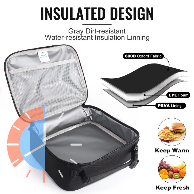 Genteen Lunch Box Kids, Insulated Lunch Bag Kids Boys Girls Back to School, Soft Lunch Box for Men Reusable Lunchbox for Office,Outdoor,School (Black) - Image 4