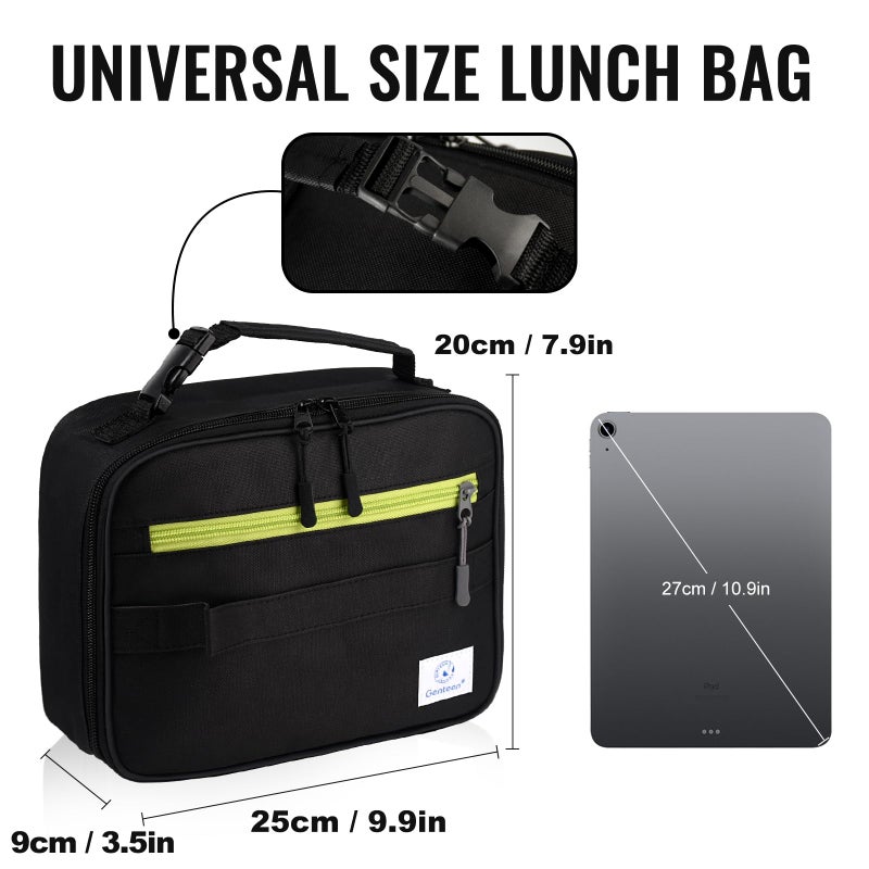 Genteen Lunch Box Kids, Insulated Lunch Bag Kids Boys Girls Back to School, Soft Lunch Box for Men Reusable Lunchbox for Office,Outdoor,School (Black) - Image 3