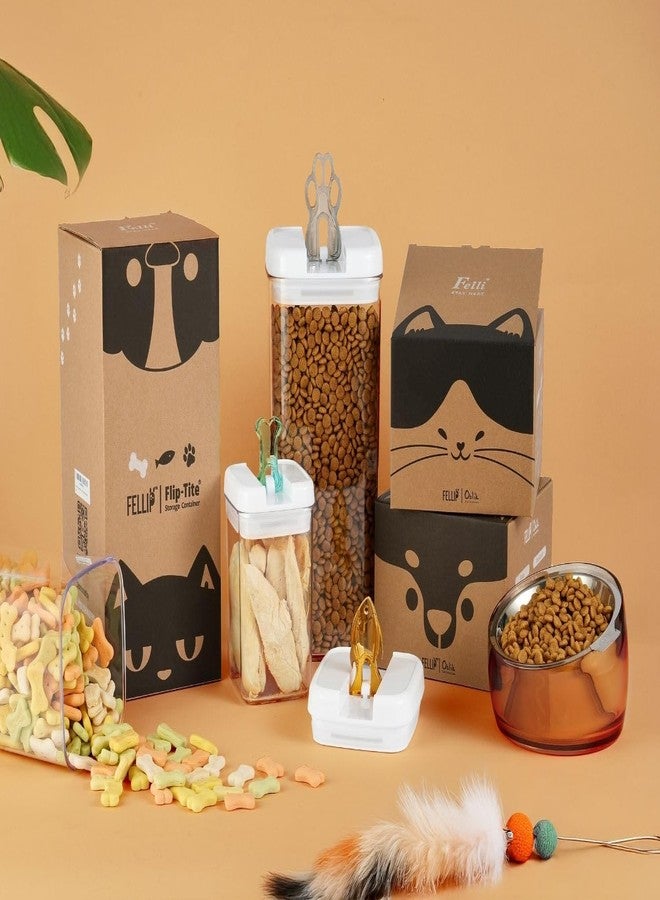 فيلي علبة طعام الحيوانات الأليفة Felli Flip Tite بأغطية محكمة الإغلاق، علبة أكريليك خالية من مادة BPA مع مقابض علوية قابلة للطي على شكل عظمة مخلب سمكة لتخزين طعام القطط والكلاب الجاف، تحافظ على الطعام طازجًا (مجموعة Pet Collection Nest-L3pk) - Image 4