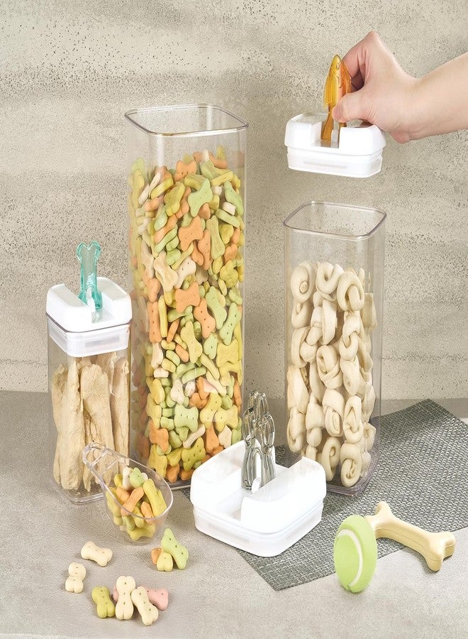 فيلي علبة طعام الحيوانات الأليفة Felli Flip Tite بأغطية محكمة الإغلاق، علبة أكريليك خالية من مادة BPA مع مقابض علوية قابلة للطي على شكل عظمة مخلب سمكة لتخزين طعام القطط والكلاب الجاف، تحافظ على الطعام طازجًا (مجموعة Pet Collection Nest-L3pk) - Image 2