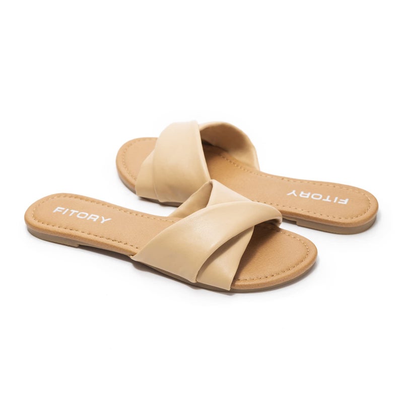 FITORY Women's Flat Sandals Fashion Slides With Soft Leather Slippers for Summer Size 11 - Image 4
