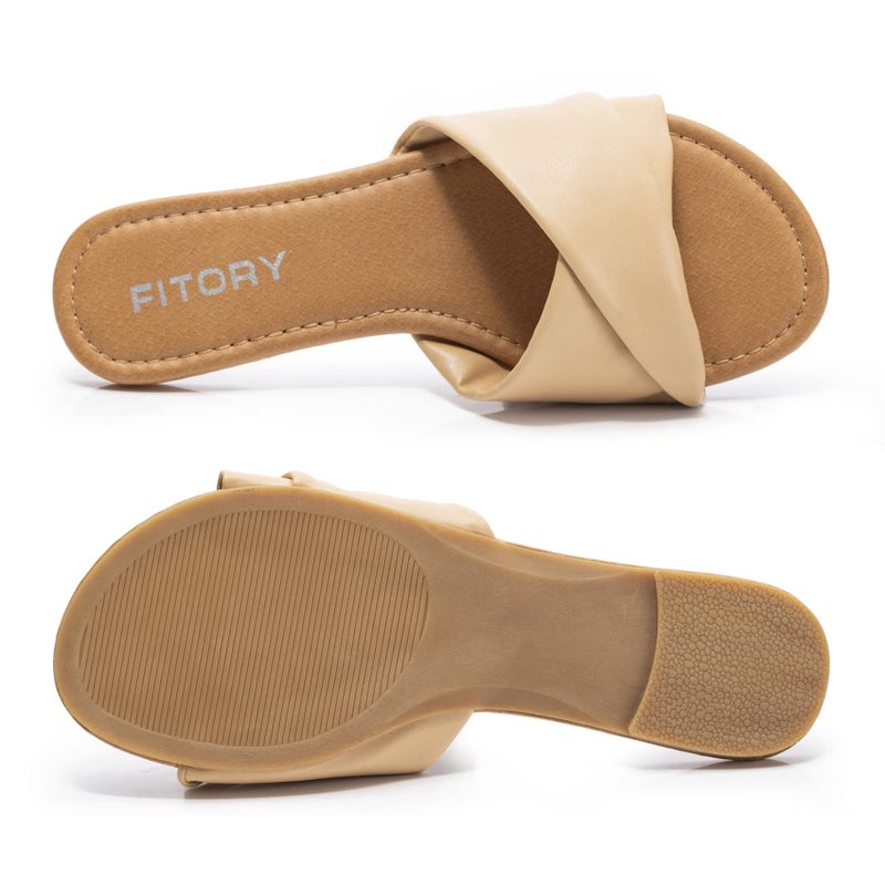 FITORY Women's Flat Sandals Fashion Slides With Soft Leather Slippers for Summer Size 11 - Image 2