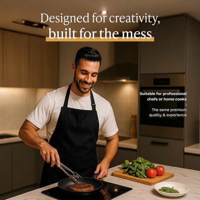 Chef Apron for Men and Women - 33" x 27" Large with 38" Waist Ties, Black - Image 2