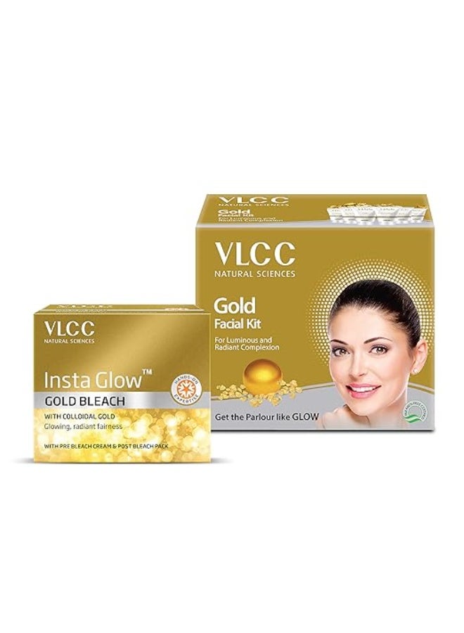 فى ال سي سي مجموعة VLCC Gold للعناية بالوجه، بشرة مشرقة ومتألقة - 60 غرام | دللي بشرتكِ للحصول على إشراقة متألقة، بالإضافة إلى مبيض VLCC Insta Glow Gold - 30 غرام | مع توهج غرواني لبشرة نضرة ومشرقة. - Image 1