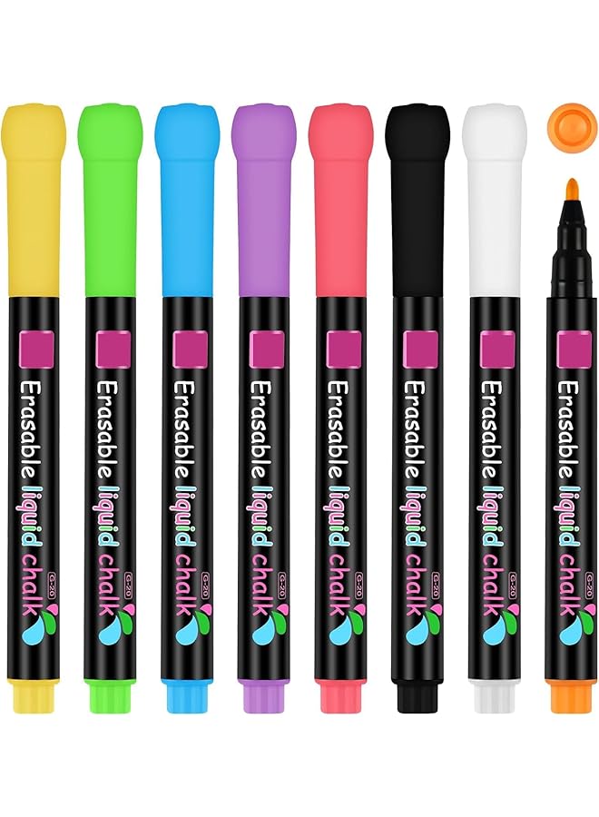 erorex Dry Erase Markers 8 Pack Fine Tip Erasable Whiteboard Pens For Kids Liquid Chalk Markers Easy Wipe Compact And Non Toxic Ideal For Home School And Office - Image 1