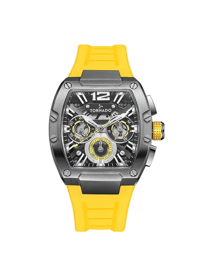TORNADO TORNADO XENITH Men's Multi Function Part Skeletonized, Multi Layered Black & Electric Yellow Dial  Watch - T23105-XSYB