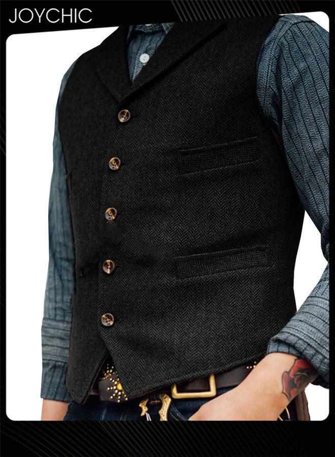 Joychic سترة بدلة رجالية من الصوف بتصميم ريترو على شكل حرف V من قماش تويد، مثالية للحفلات والأعمال - Image 2