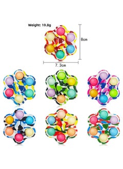 Creative Printing Three-finger Four-finger Five-finger Six-finger Bubble Silicone Rotating Fingertip Finger Top Vent Decompression Toy-Color:Six-finger Round Printed Top, Mixed Color 19.8g